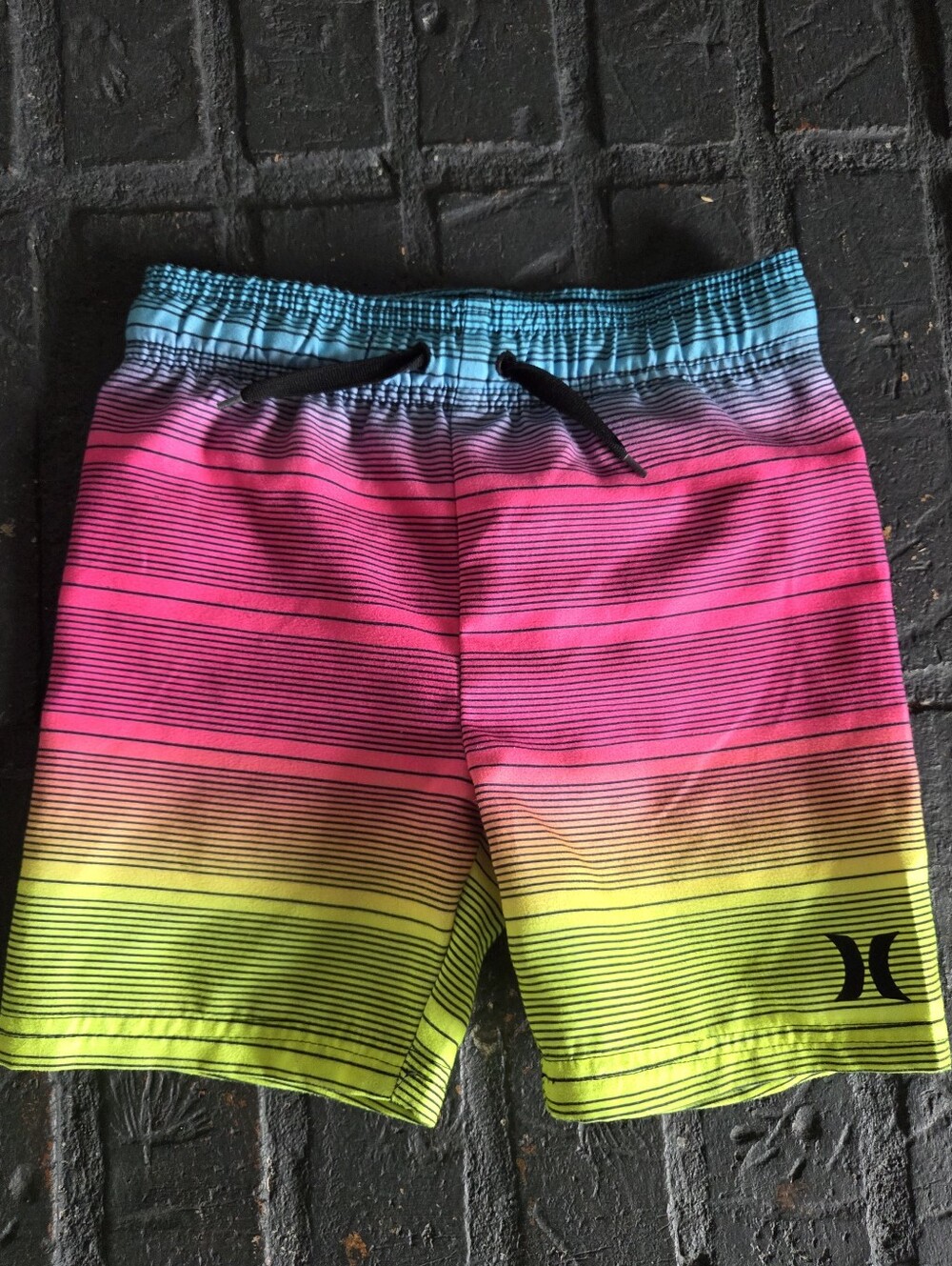 Hurley Size 4T Neon Stripe Swim Trunks